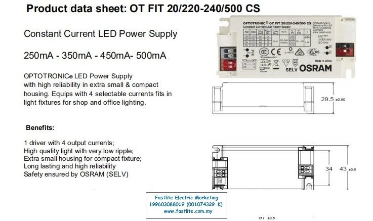 Osram OT FIT 20/220-240/500 CS Constant Current LED Driver