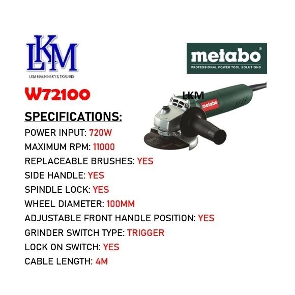[METABO] W72100 720W 4" 100MM ANGLE GRINDER
