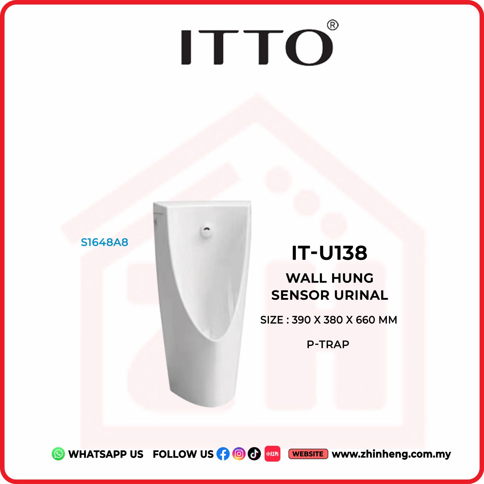 ITTO WALL HUNG SENSOR URINAL  IT-U138