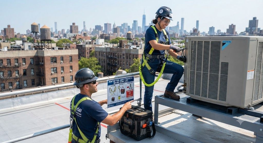 HVAC maintenance tool handling at rooftop safety