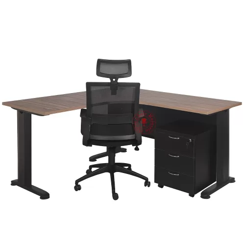 1500mm x 1500mm L Shape Table c/w Mobile Pedestal 3 Drawer | Office Table | Meja Pejabat | Meja Office