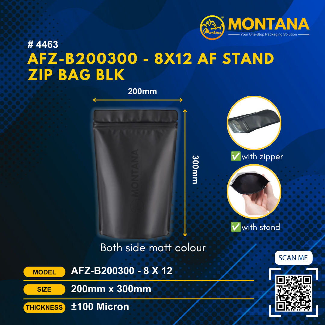 (4463) AFZ-B200300 - 8X12 ALUM FOIL STAND ZIP BAG BLK