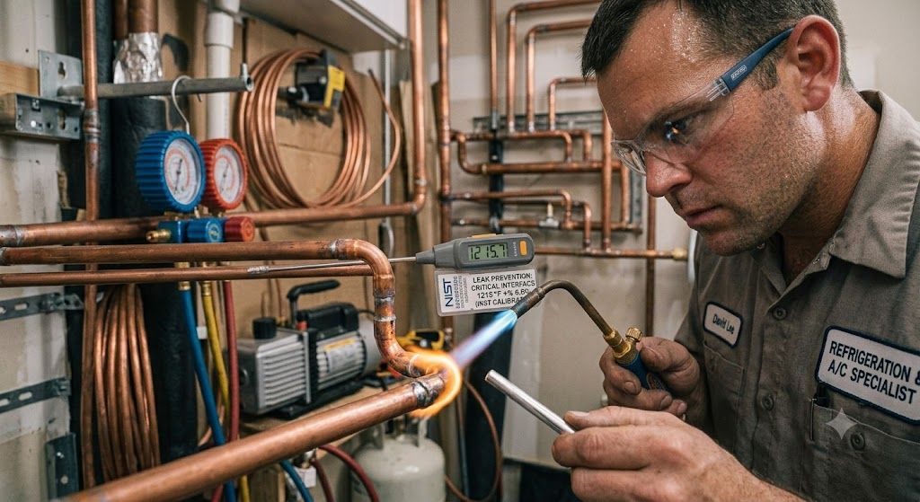 copper refrigeration line brazing temperature control