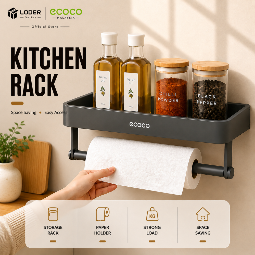 LODER ECOCO Space Aluminum Kitchen Spice Rack Wall Mounted Seasoning Rack No Drill Storage Shelf