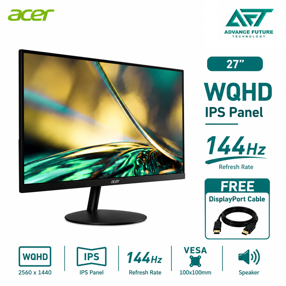 Acer SA272UP1 27'' WQHD IPS 144Hz Flat Monitor ( Speaker, 2x HDMI, DP, 3 Years Warranty )