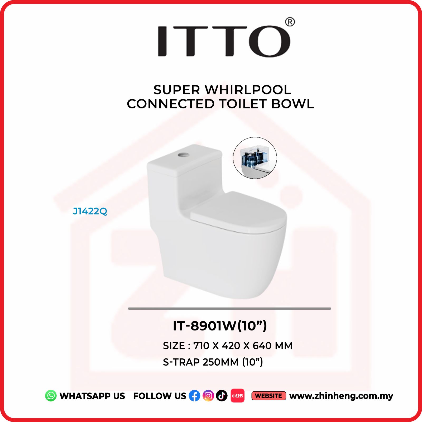ITTO SUPER WHIRLPOOL CONNECTED TOILET BOWL IT-8901W(10")