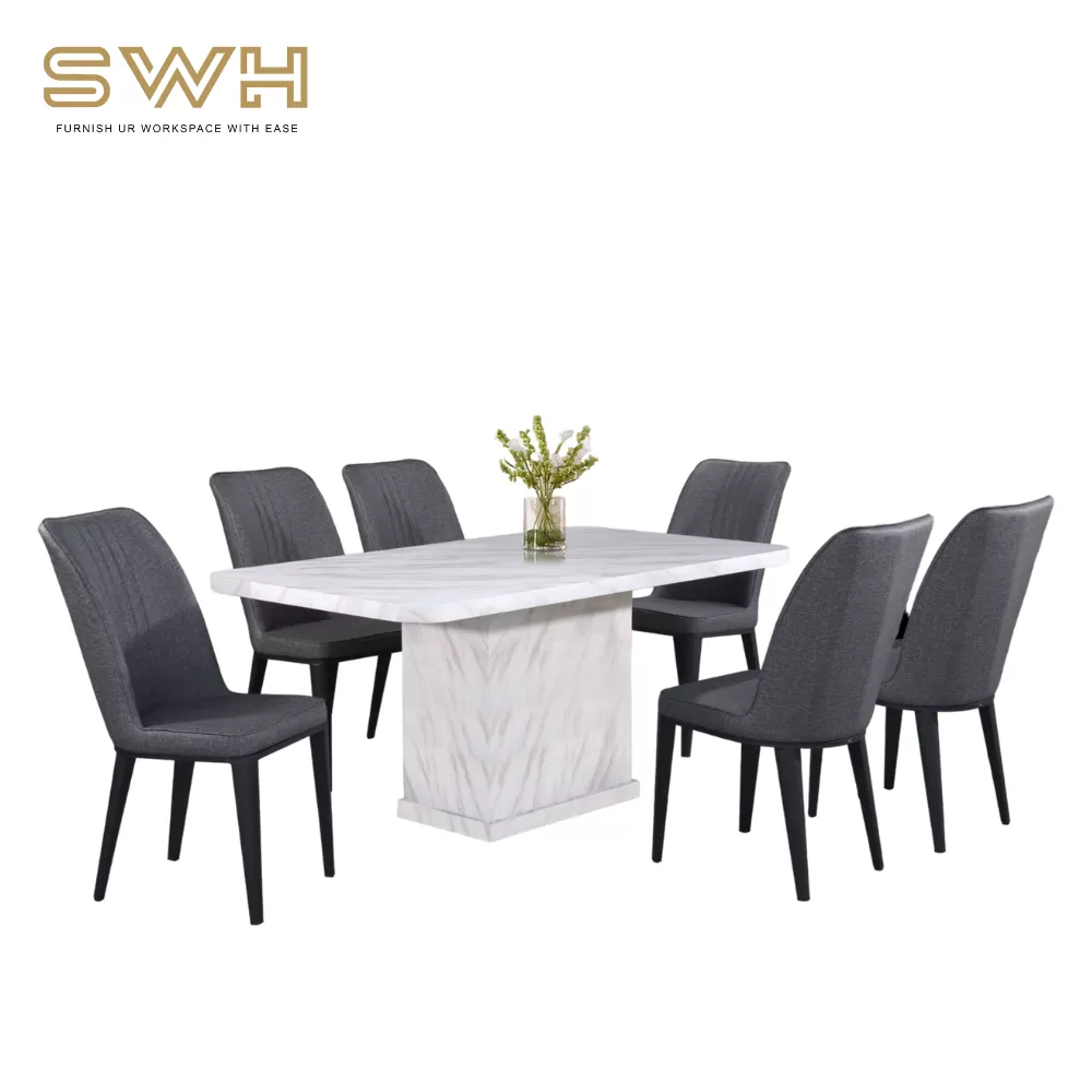 PROMOSI RAYA ! WL LIRA Full Marble 1+6 Dining Set | Dining Room Furniture