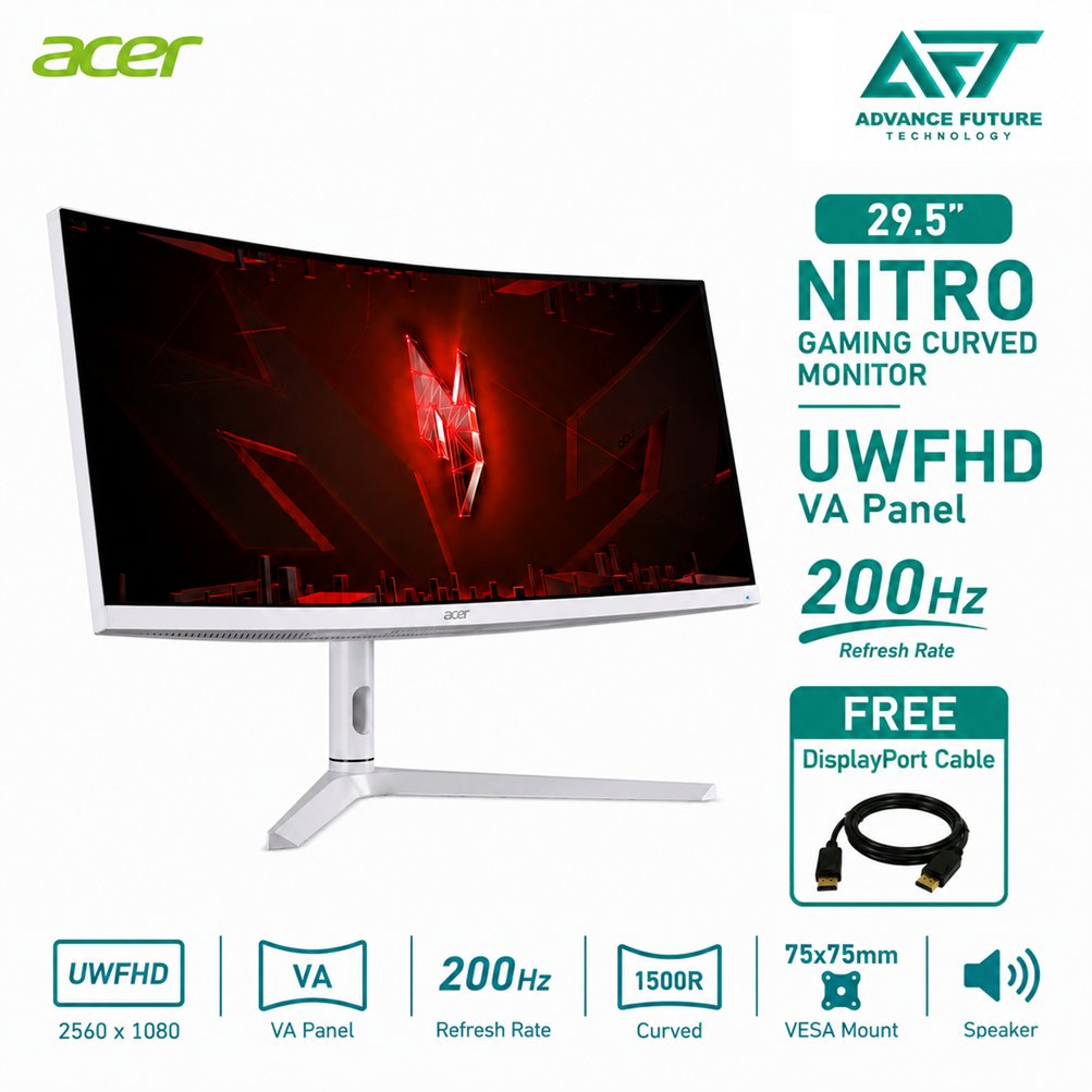 Acer Nitro XZ306CX 29.5'' UWFHD VA 200Hz Gaming Curved Monitor ( Speaker, 2x HDMI, DP, Audio-Out, 3 Years Warranty )