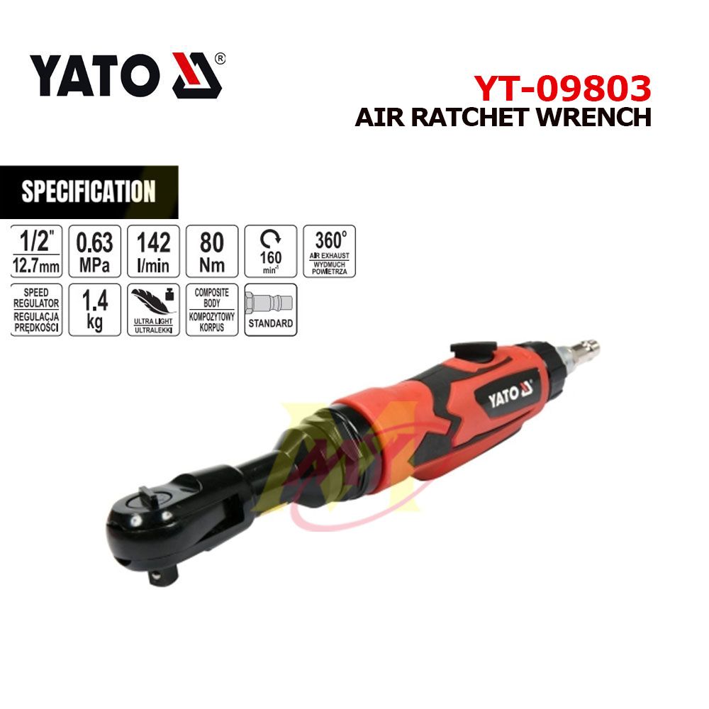 YATO YT-09803 1/2" Air Pneumatic Ratchet Wrench 80Nm