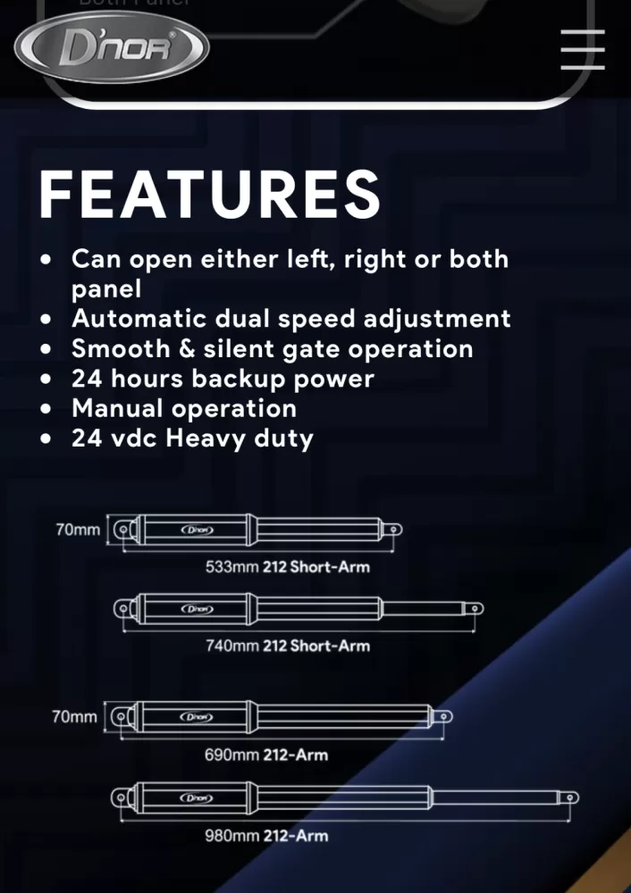 Autogate Dnor 212 24VDC Heavy Duty Swing and Folding Arm