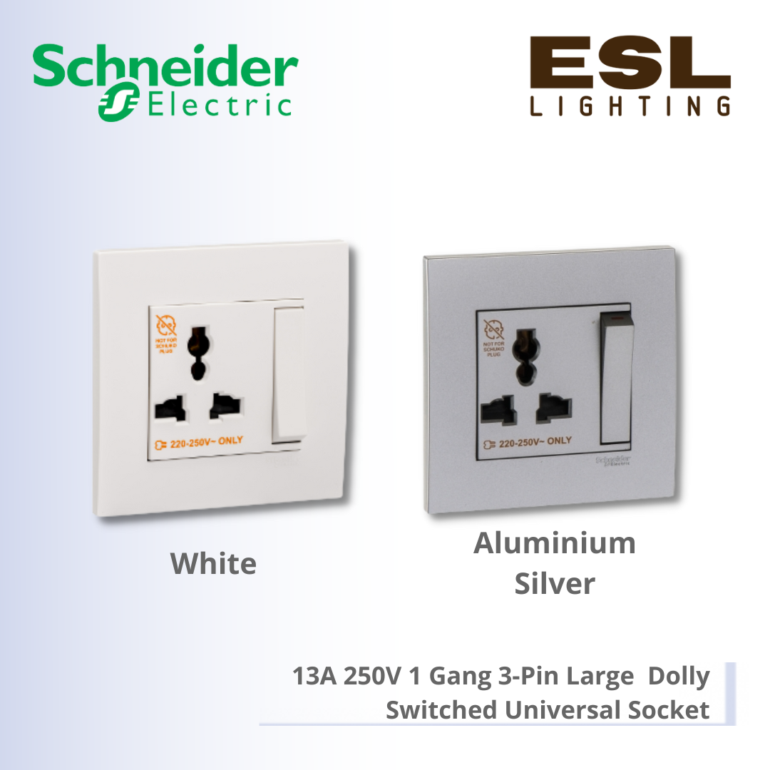 SCHNEIDER Vivace 13A 250V 1 Gang 3-Pin Large Dolly Switched Universal Socket - KB113LS_WE KB113LS_AS_G11