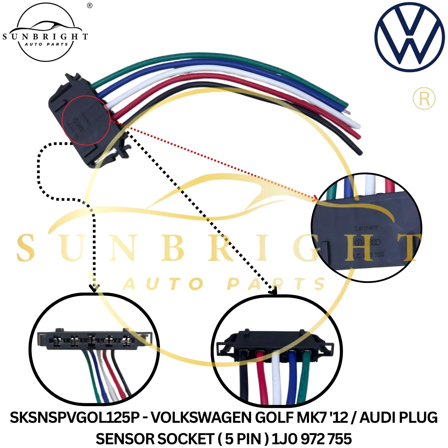 SKSNSPVGOL125P - VOLKSWAGEN GOLF MK7 '12 / AUDI PLUG SENSOR SOCKET ( 5 PIN ) 1J0 972 755