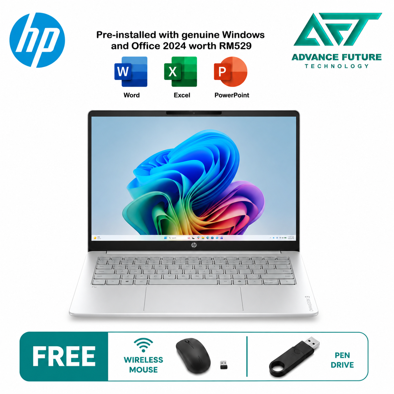 HP OmniBook 3 14-hu0087TU 15.6'' FHD Laptop Glacier Silver ( Intel Core 5 120U, 8GB, 512GB SSD, Intel, W11, H&S 2024&M365 )