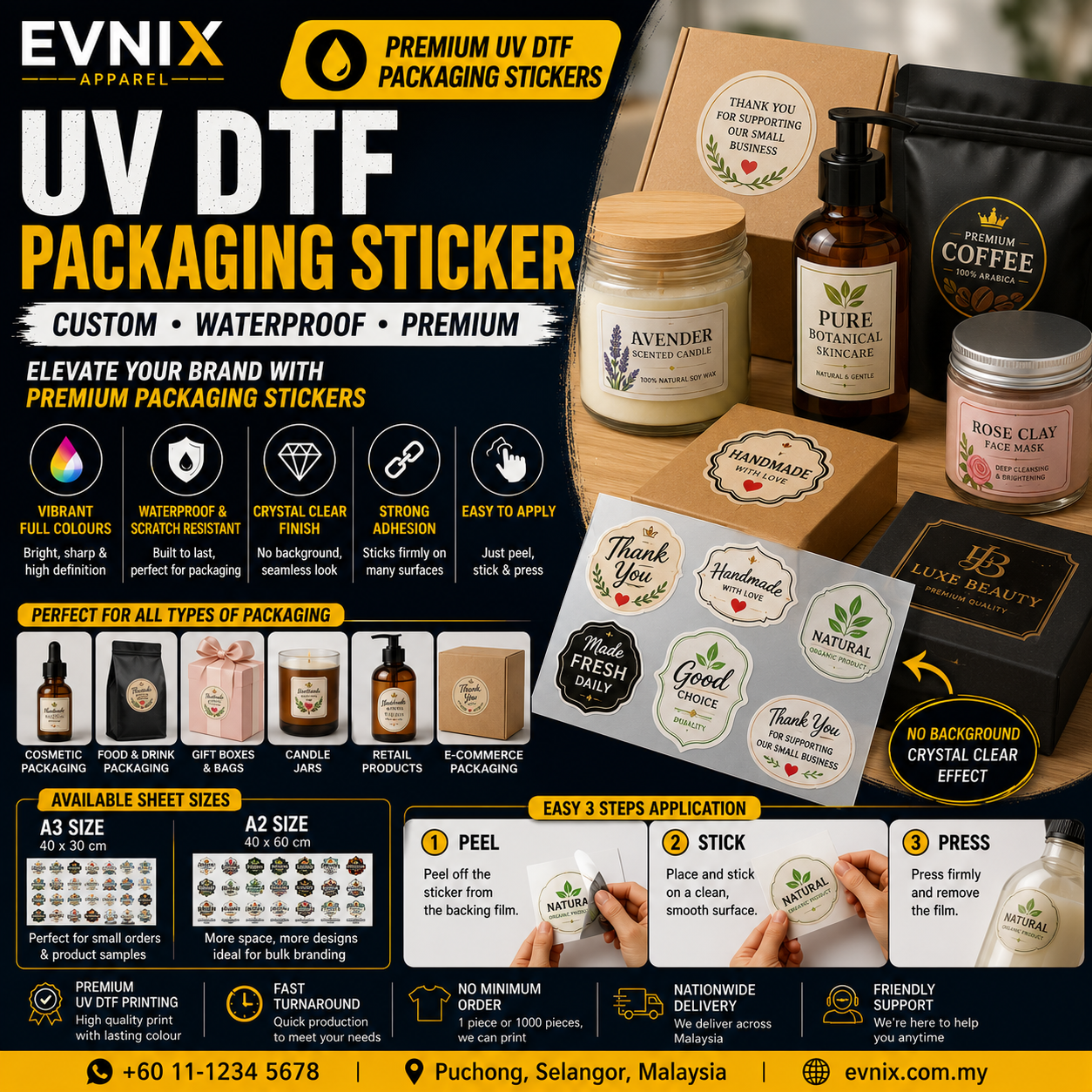UV DTF Packaging Sticker Malaysia | Custom Product Packaging Branding