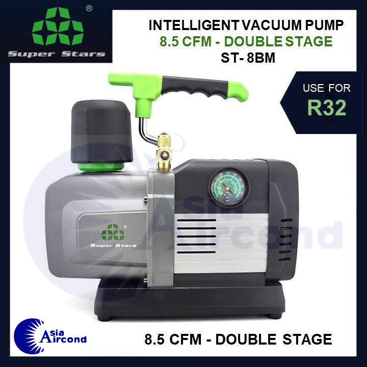 SUPER STARS INTELLIGENT VACUUM PUMP 8.5 CFM DOUBLE STAGE ST-8BM HEAVY DUTY AIRCOND VACUUM PUMP WITH GAUGE FOR R32 , R410A [ORIGINAL]