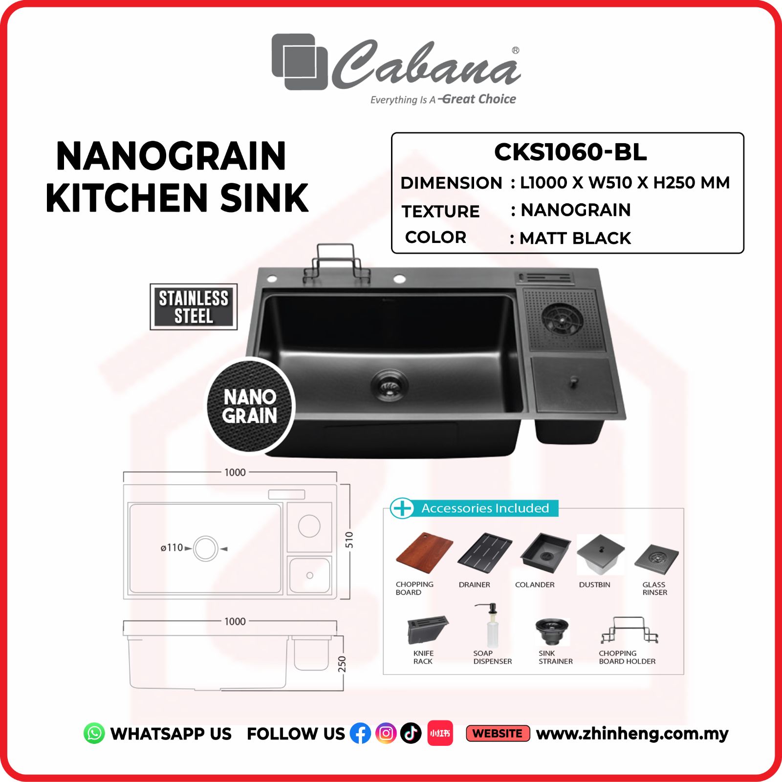 CABANA NANOGRAIN KITCHEN SINK - CKS1060-BL