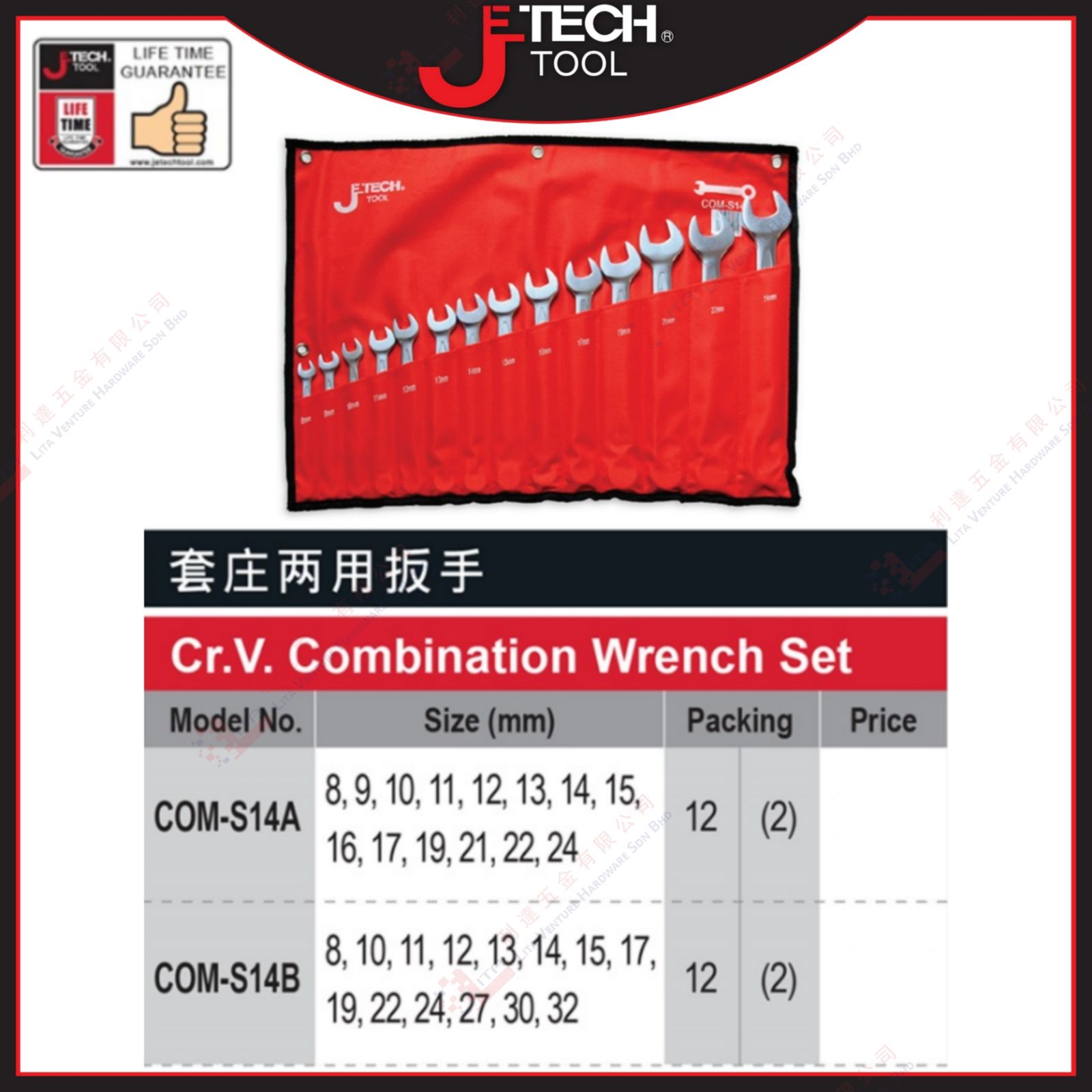 JTECH BRAND COMBINATIONWRENCH SET - COMS14A COMS14B