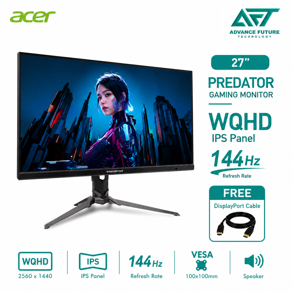 Acer Predator XB273U X2 27'' WQHD IPS 144Hz Gaming Monitor ( Speaker, 2x HDMI, DP, Audio, 3 Years Warranty )