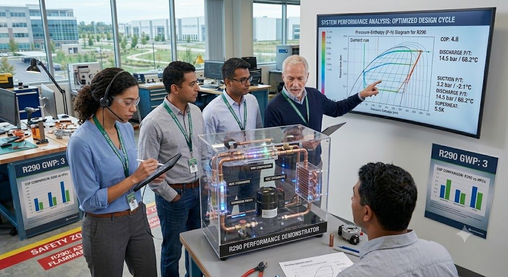 R290 refrigerant system performance design