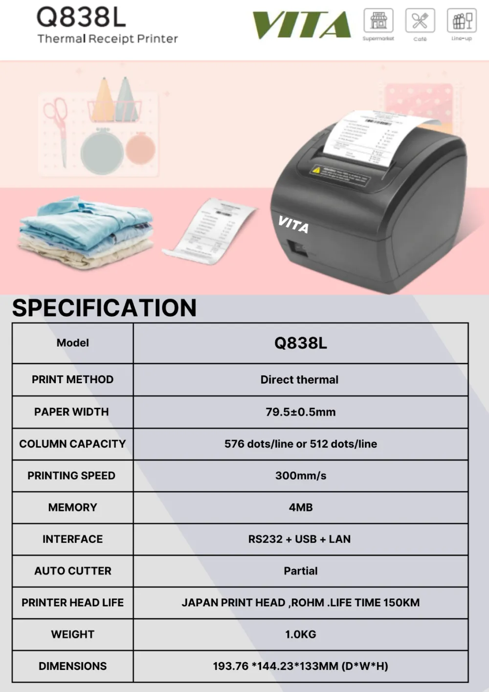 VITA Q838L THERMAL RECEIPT PRINTER