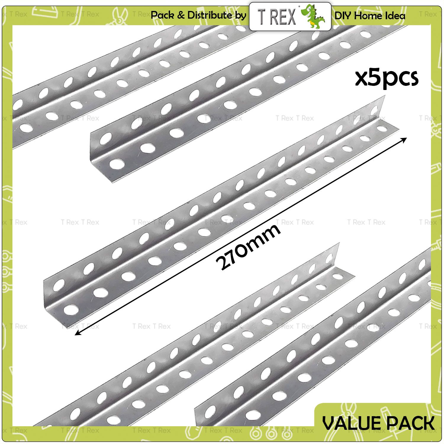 T Rex DIY 5pcs Multi Holes Angle Bar L Shape Joint Connector Bracket – Steel Corner Support | Multipurpose