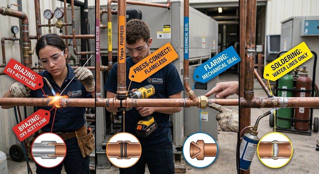 copper tube joint methods HVAC installation