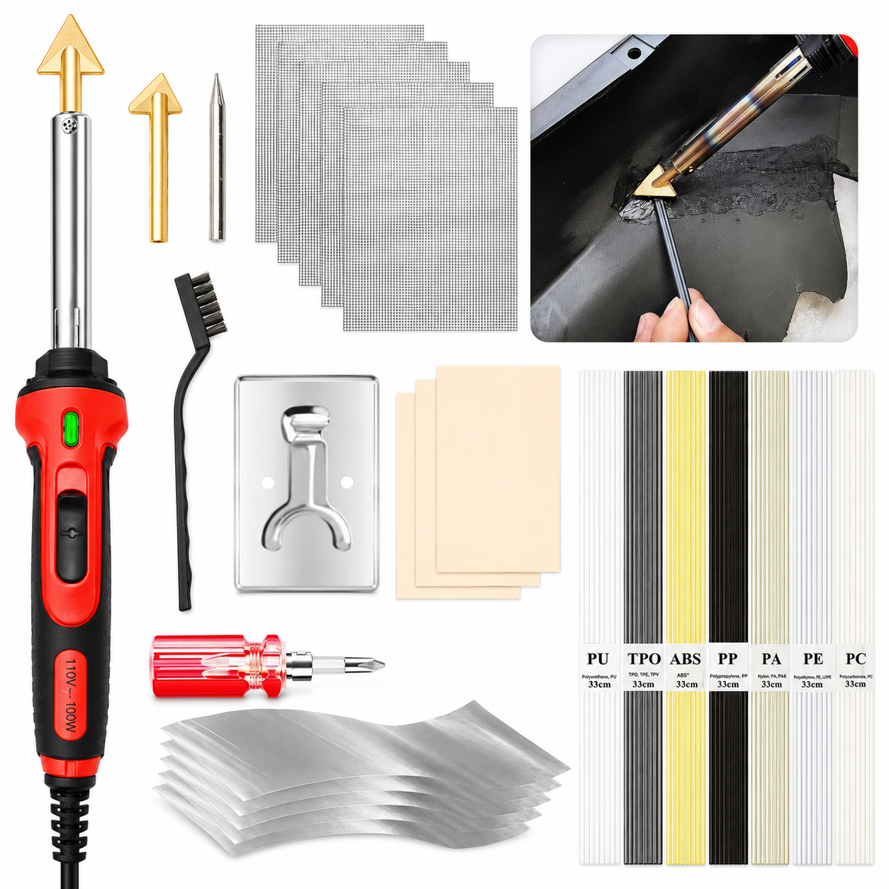 Plastic Welding Repair Kit with Welding Iron & Plastic Rods | MAC-PWM-IRON