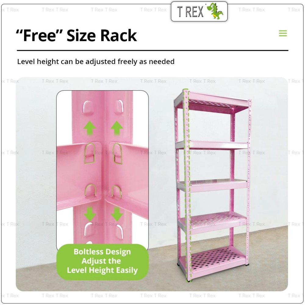 T Rex 5 Tier Diamond Metal Boltless Storage Rack (Pink)