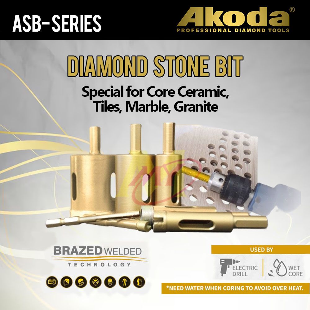 AKODA ASB Series Diamond Stone Bit Special for Core Ceramic, Tiles, Marble and Granite