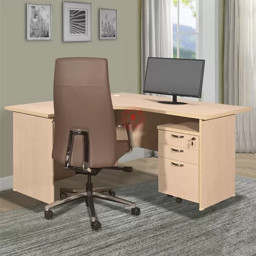 Full Maple L Shape Table c/w drawer 2D1F | Office Table Drawer | Meja L Shape laci berkunci