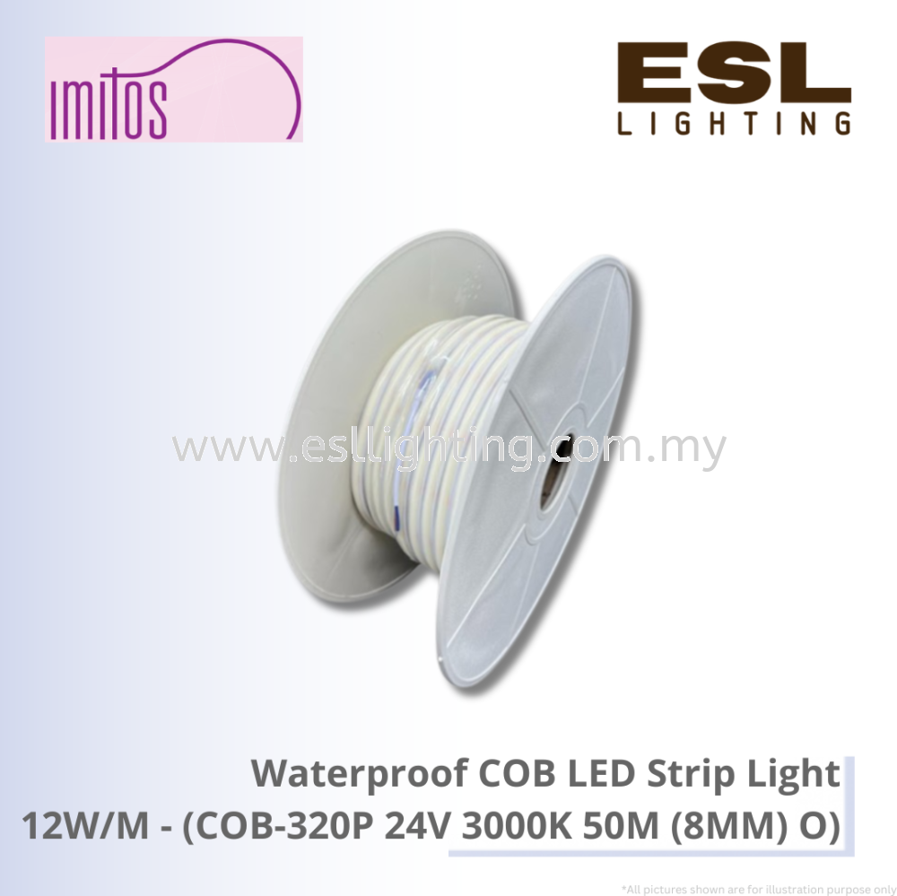 IMITOS Waterproof COB LED Strip Light 12W/M - COB-320P 24V 3000K 50M (8MM) O