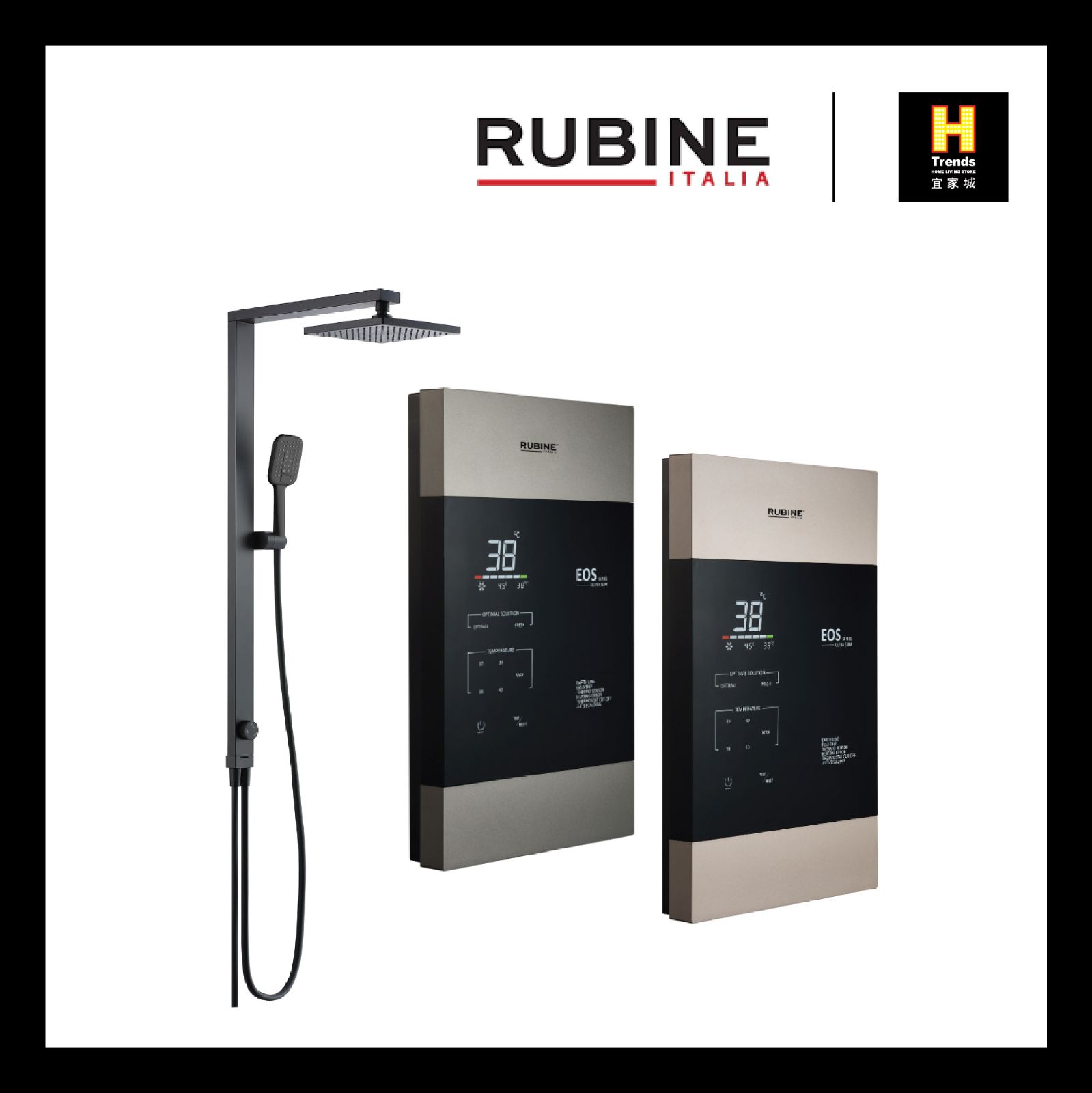 Rubine EOS Ultra Slim DC Pump With Rain Shower Set RWH-EOS161D-MRPM/MRCG