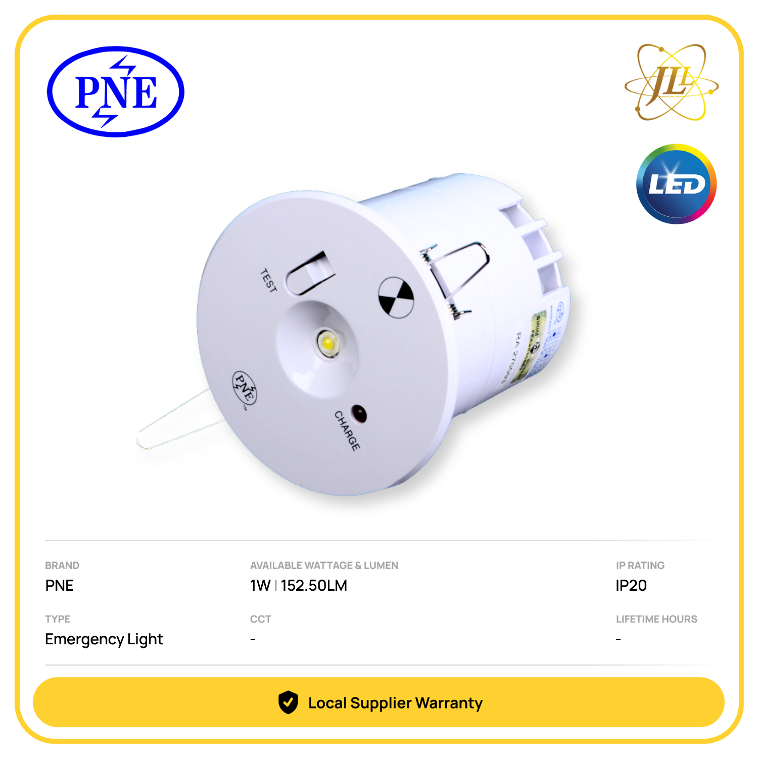 PNE PTH-311 LED RECESSED EMERGENCY LIGHT 1W 152.50LM IP20 CRI74