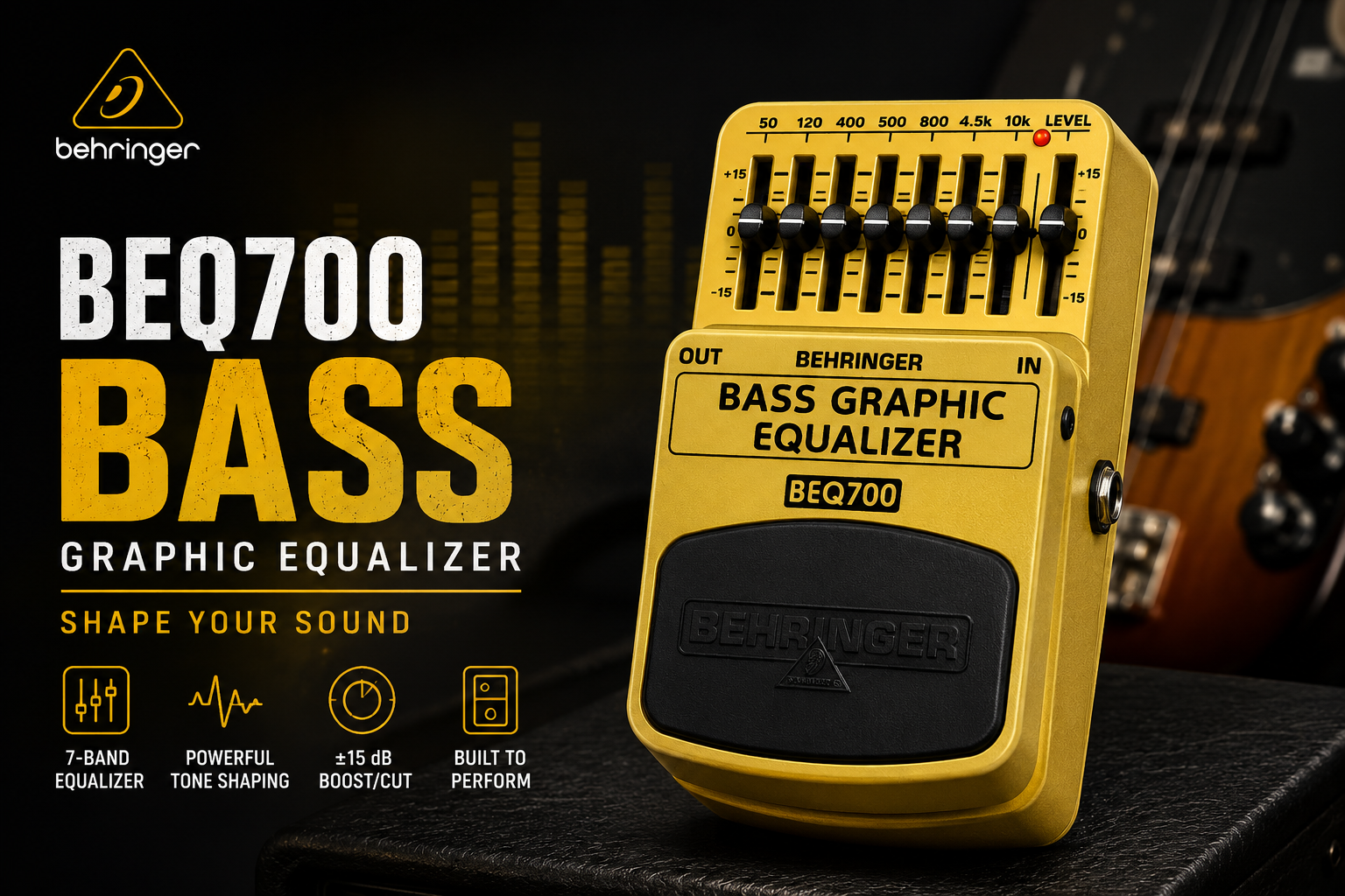 Behringer BEQ700 Bass Graphic Equalizer Guitar Effects Pedal – 7-Band EQ Pedal for Electric Bass Guitar