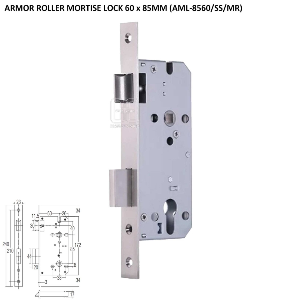ARMOR ROLLER MORTISE LOCK 60 x 85MM (AML-8560/SS/MR)
