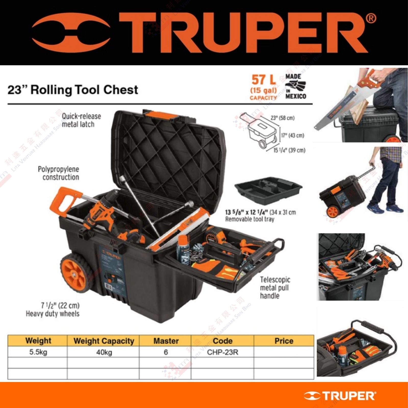 TRUPER BRAND 23'' ROLLING TOOL CHEST - CHP23R