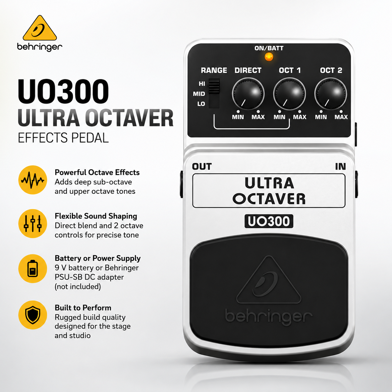 Behringer UO300 Ultra Octaver Pedal Kesan Gitar – Pedal Octave Analog dengan Kawalan Sub-Octave & Dual Octave untuk Gitar Elektrik dan Bass