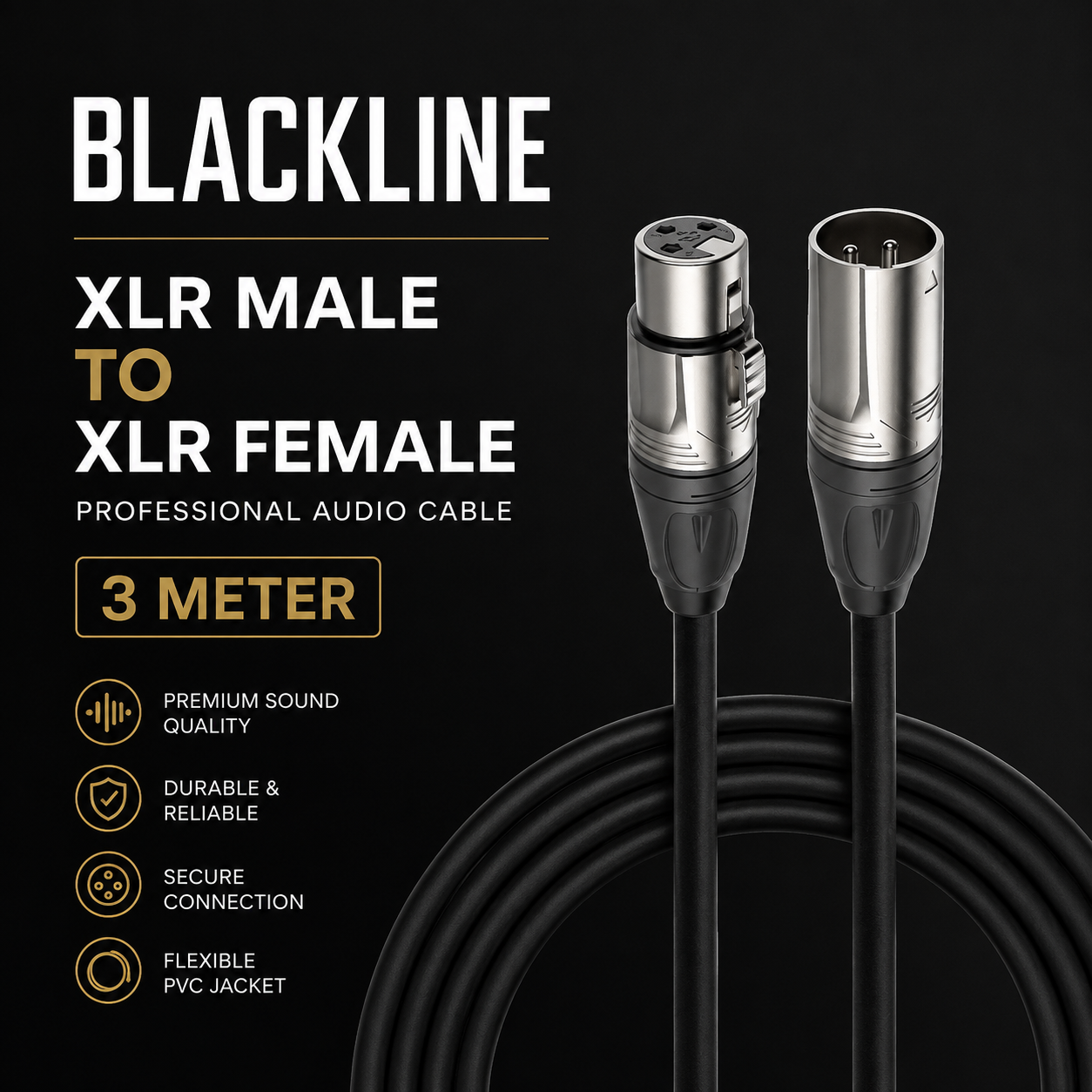 BLACKLINE XLR MALE TO XLR FEMALE 3METER