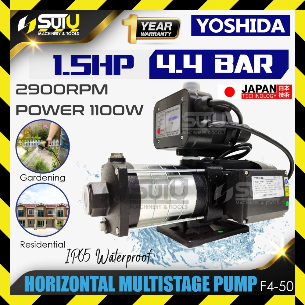 YOSHIDA F4-50 1.5HP 4.4Bar Horizontal Multistage Pump 1100W 2900RPM