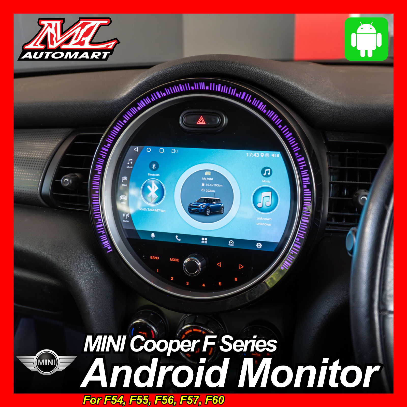 MINI Cooper F Series F54 F55 F56 F57 F60 Android Monitor