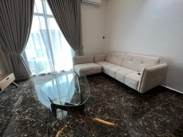Beautiful White L Shape 3 Seater Sofa | Water Resistant Sofa | Glass Top Coffee Table | Solid Wood TV Cabinet | Living Room Furniture Store Penang Kedah Perak