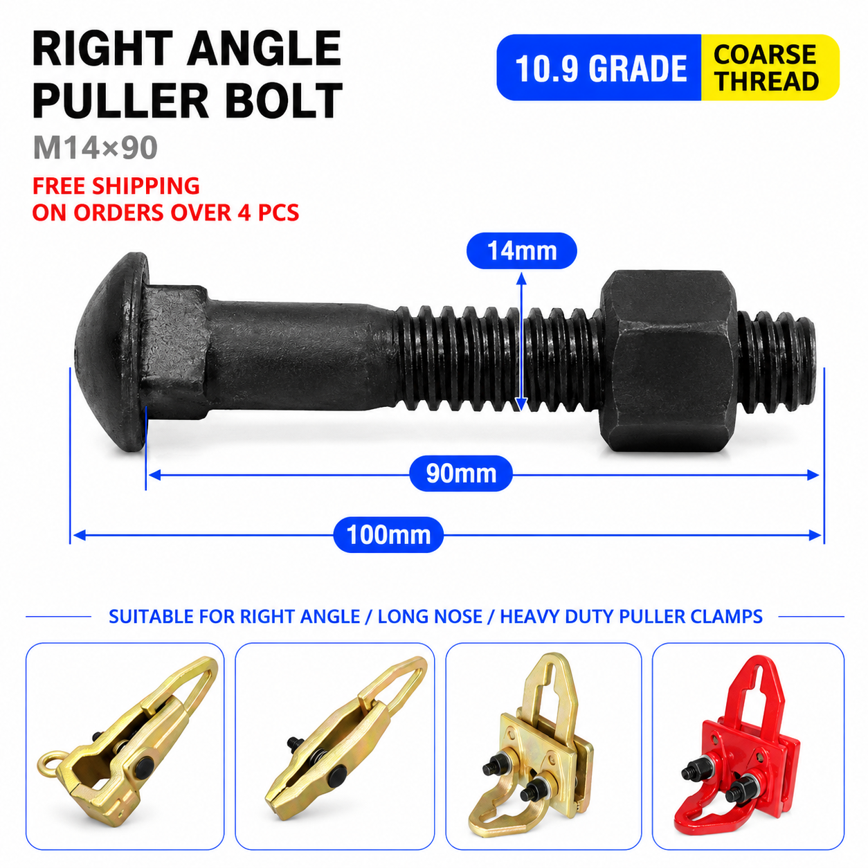 Grade 10.9 Puller Bolt for Body Repair Pull Clamp | RT-CLM-SS / RT-CLM-SL / RT-CLM-SR