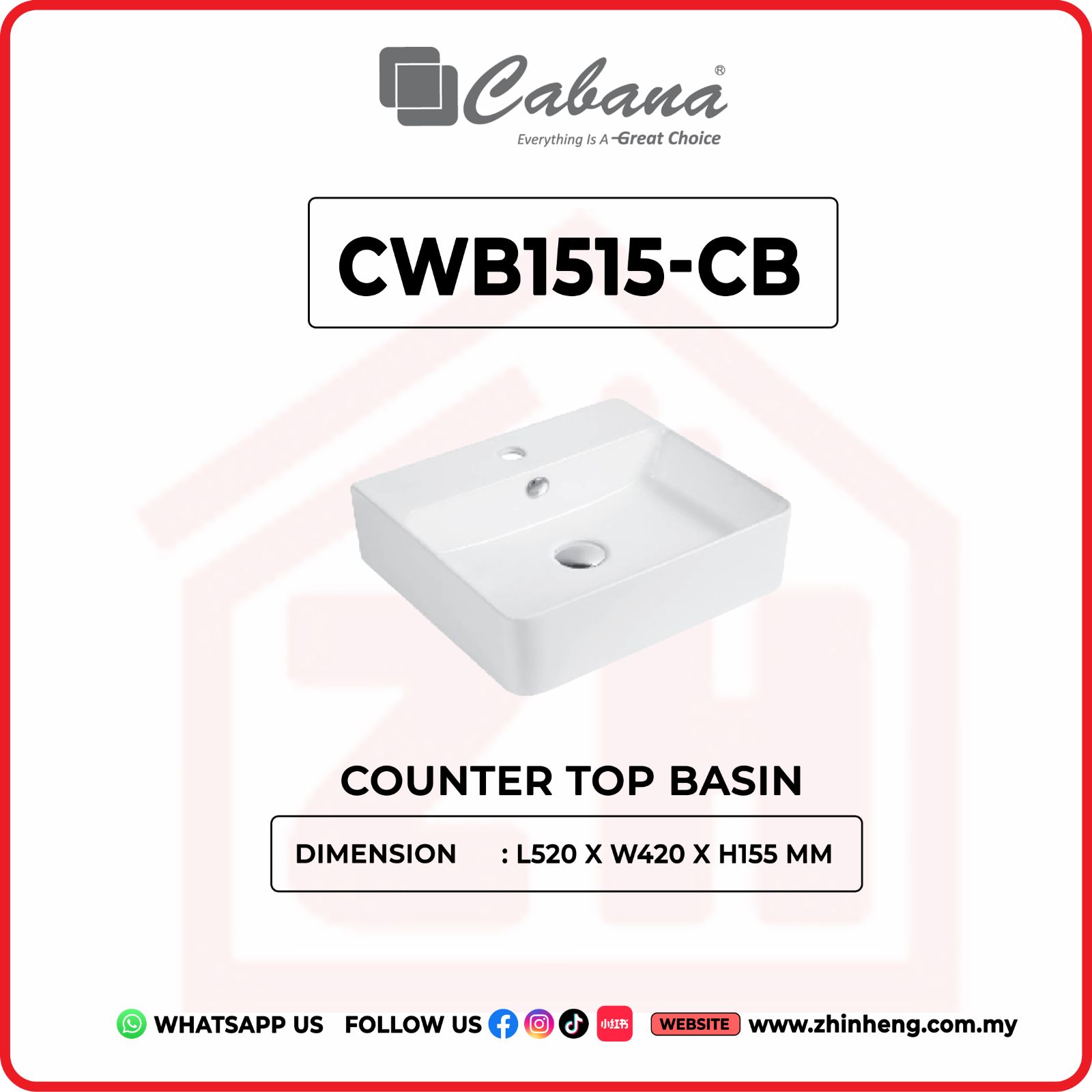 CABANA CWB1515-CB COUNTER TOP BASIN