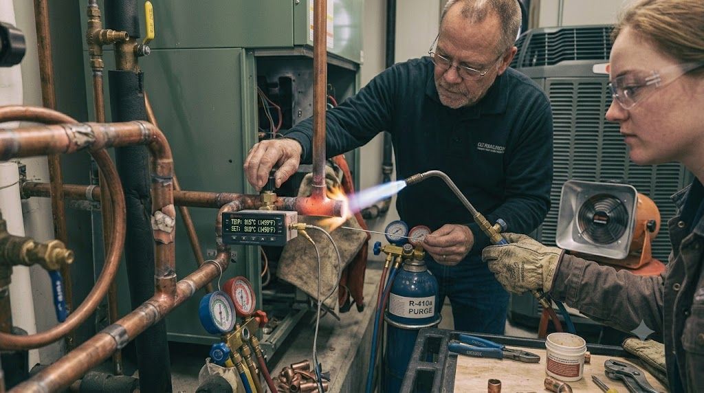 HVAC copper pipe brazing temperature control