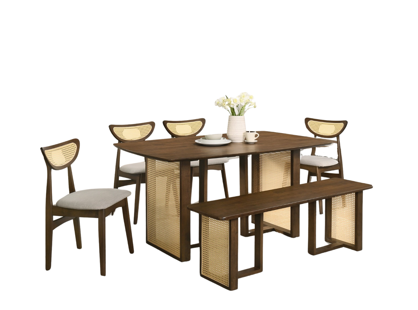 KYSON WOODEN DINING SET (WALNUT）