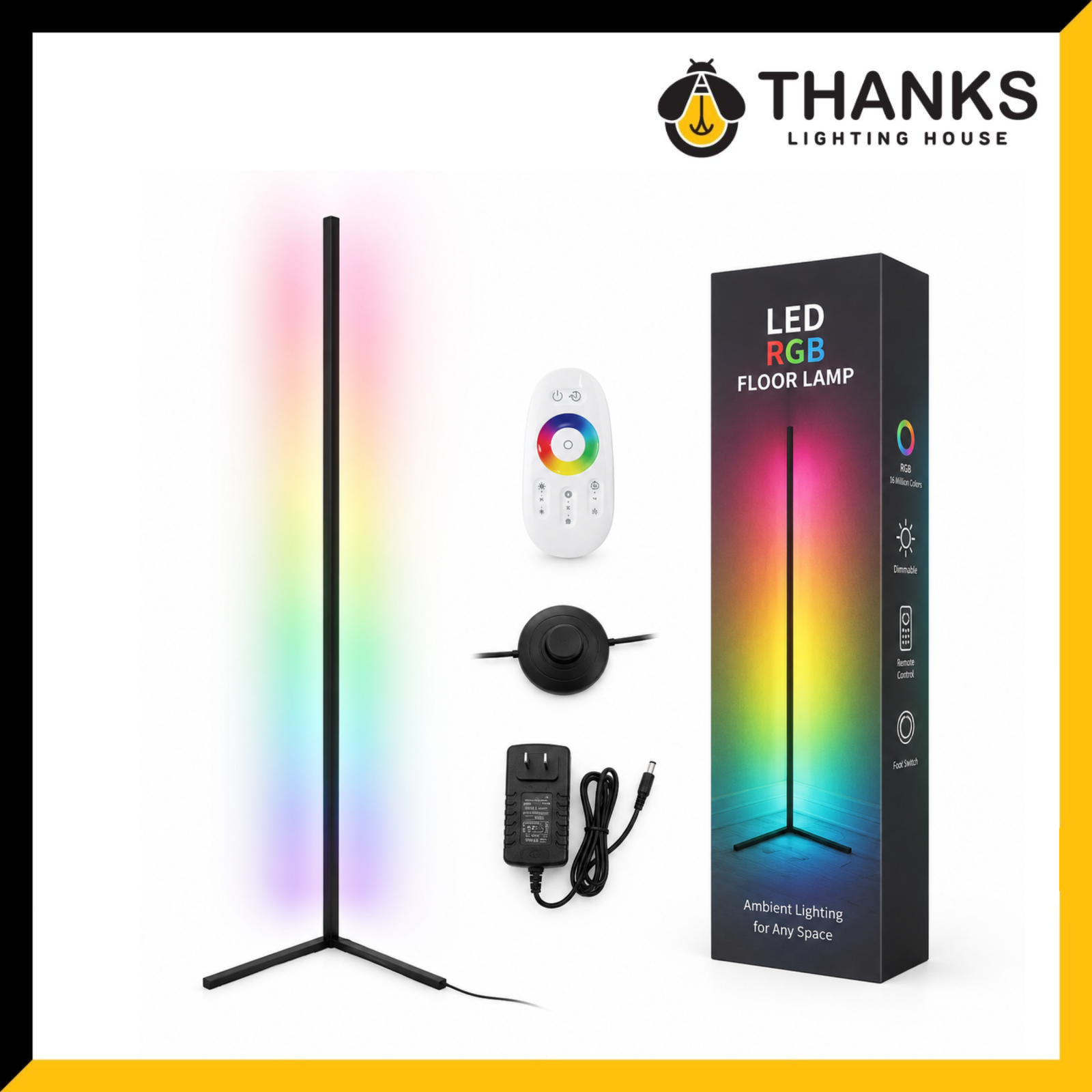 Premium RGB LED Floor Lamp 1400mm – Modern Standing Ambient Light with Remote Control for Bedroom, Living Room & Video Background