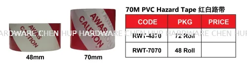 70M PVC Hazard Tape (Red & White)