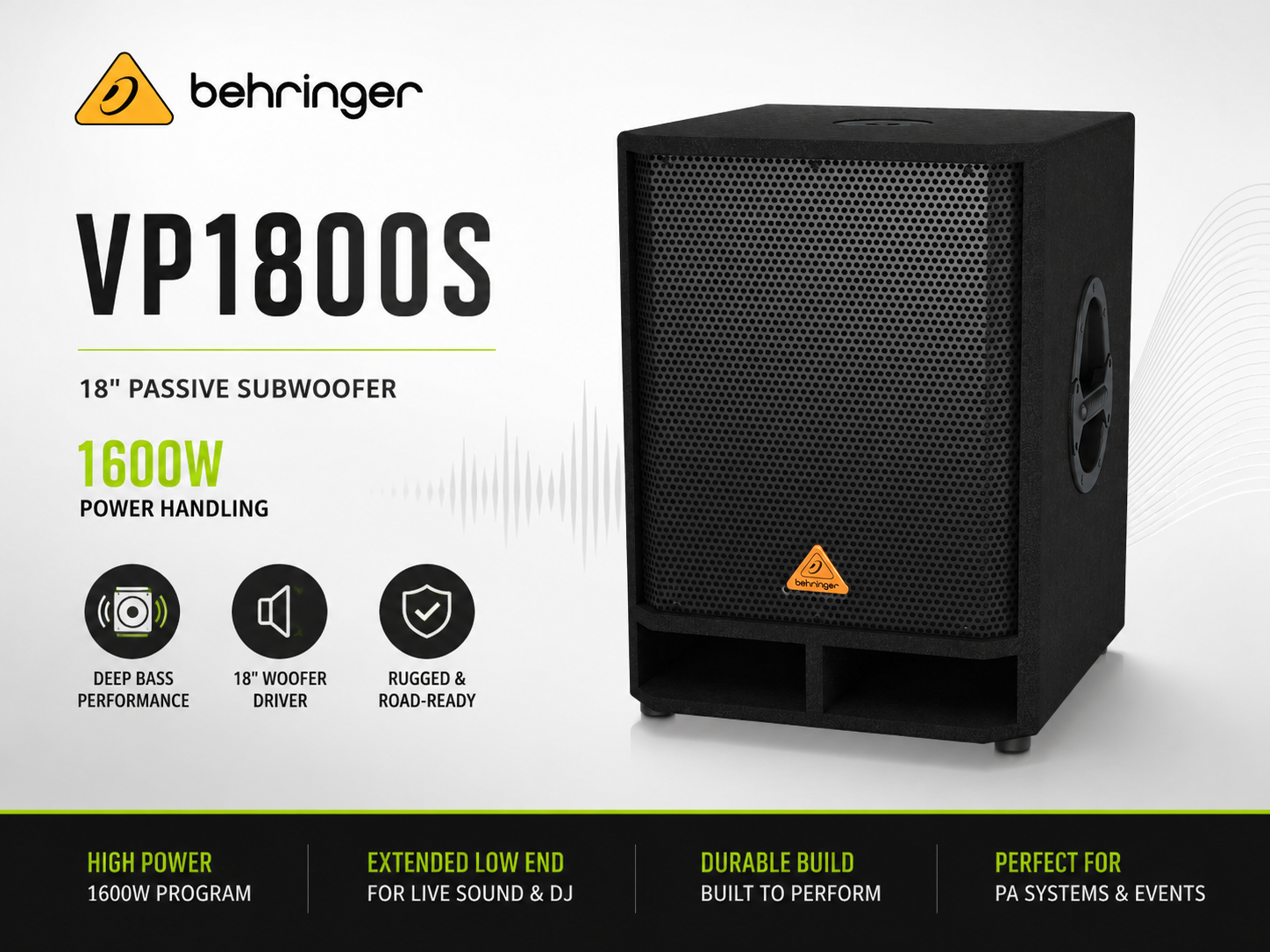 Behringer VP1800S – 18英寸1600W被动超低音音箱，适用于现场扩声与PA系统