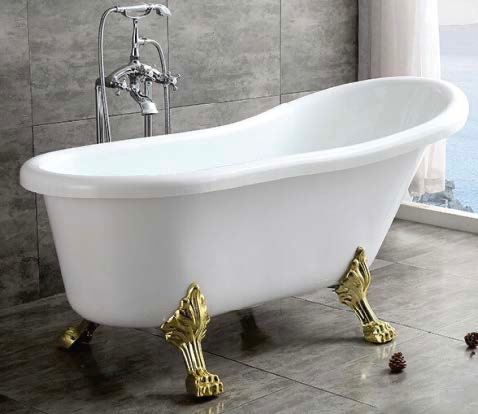 IT-VK-A116-G Freestanding Acrylic Bathtub with Elegant Gold Foot Stand – 1600mm Luxury White Bathtub