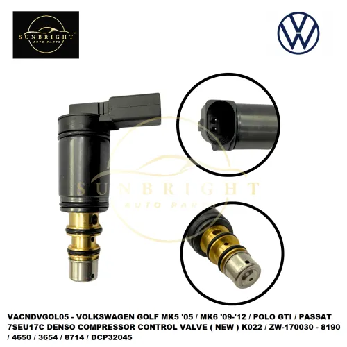 VACNDVGOL05 - VOLKSWAGEN GOLF MK5 '05 / MK6 '09-'12 / POLO GTI / PASSAT 7SEU17C DENSO COMPRESSOR CONTROL VALVE ( NEW ) K022 / ZW-170030 - 8190 / 4650 / 3654 / 8714 / DCP32045